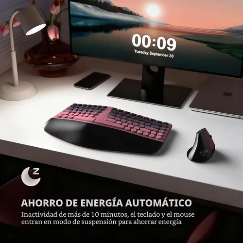 Vista 6 de MOFII Combo de teclado y mouse ergonómicos inalámbricos, teclado curvado dividido con reposamuñecas (comodidad durante todo el día) + mouse óptico