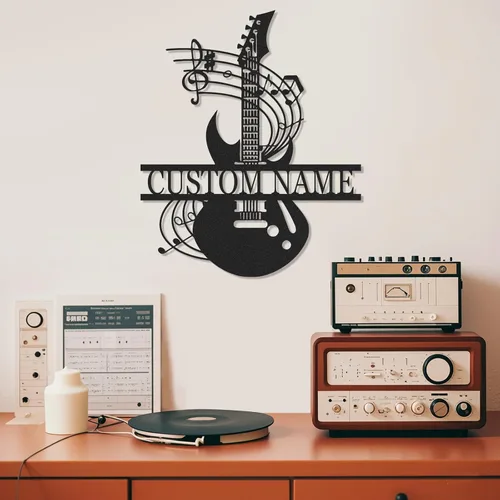 Vista 8 de Letrero de metal personalizado de guitarra, letreros de metal personalizados, decoración de pared de notas musicales, arte de pared divertido