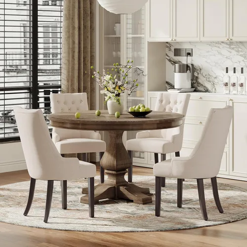 Vista 7 de COLAMY Wingback Tufted Dining Chairs Set of 2, Beige Upholstered Dining Room Chairs with Wood Legs, Kitchen Chairs for Home Kitchen