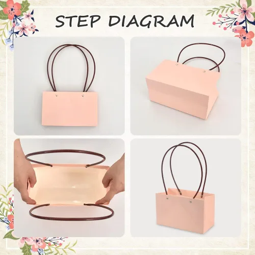 Vista 3 de BEISHIDA Bolsas de regalo de múltiples flores para ramos, 4 cajas rectangulares para ramo de flores con asa para embalaje de ramos, envoltura