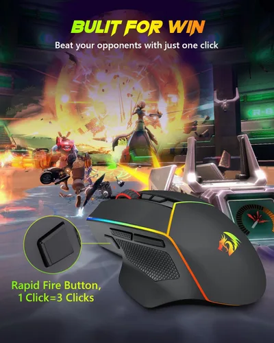 Vista 4 de Redragon Ratón inalámbrico para juegos, Tri-Mode 2.4GUSB-CBluetooth ergonómico, 8000 DPI, mouse inalámbrico programable con retroiluminación RGB