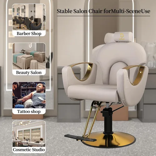Vista 9 de Silla de peluquero reclinable silla de peluquería hidráulica sillas de peluquería giratoria de 360 grados silla de peinado silla de corte de salón