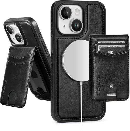 Vista 34 de SkyEagle - Funda tipo cartera compatible con MagSafe para iPhone 11, color negro Detachable Magnetic Credit Card Holder,RFID Blocking,PU