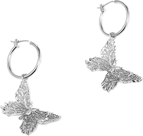 Vista 2 de SEVENSTONE - Juego de collar de mariposa y pendientes de cadena con colgante de aro para mujer y niña