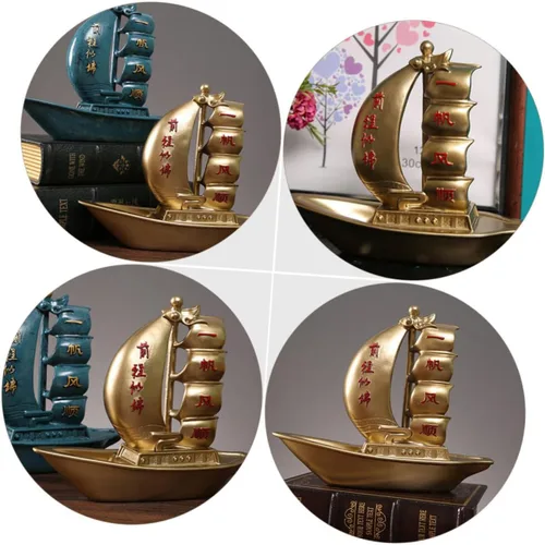 Vista 6 de DECHOUS Decoración temática náutica, adorno de velero de resina, modelo de yate para oficina en casa, adorno de vela delicado