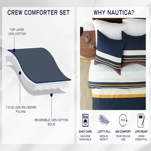 Vista 9 de Nautica - Juego de edredón 100% algodón, ultra suave con funda a juego, lavable a máquina, de fácil cuidado