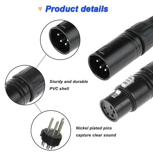 Vista 3 de Conectores XLR hembra de 4 pines y conectores XLR macho de 4 pines, conector XLR macho hembra de 4 pines para altavoz, micrófono, cámara