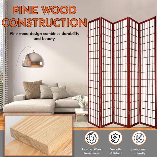 Vista 4 de Legacy Decor - Separador de habitación, de e 3, 4, 6, 5, 8 paneles de habitación, estilo Shoji, de 6 pies alto, Madera, Cereza