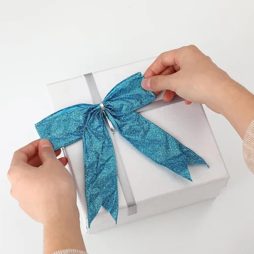 Vista 7 de Waydress 36 piezas de decoración de lazo, adorno de lazo para árbol de Navidad, lazo de cinta con purpurina para guirnalda de corona, manualidades