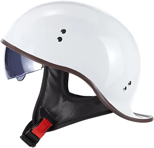 Vista 12 de Casco de motocicleta retro de media cara aprobado por DOT para hombres y mujeres adultos, estilo vintage alemán, con diseño de calavera
