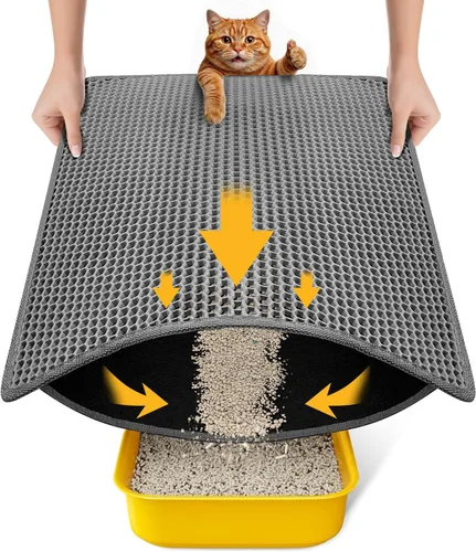 Vista 14 de Tapete de arena para gatos de tamaño compacto de 23.6"x14.6" para espacios pequeños, capa trasera mejorada impermeable a prueba de fugas Negro