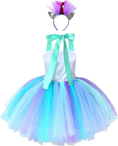 Vista 2 de Moily - Vestido tutú de tul para niñas con diadema, disfraz de carnaval de Halloween, disfraces de fiesta