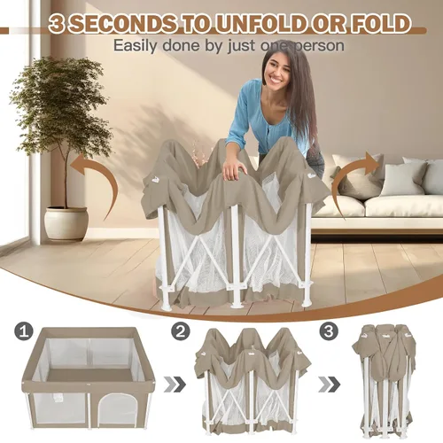 Vista 2 de Corralito plegable para bebés de 50 x 50 pulgadas, corralito para bebés y niños pequeños, valla de seguridad portátil ligera, sin instalación