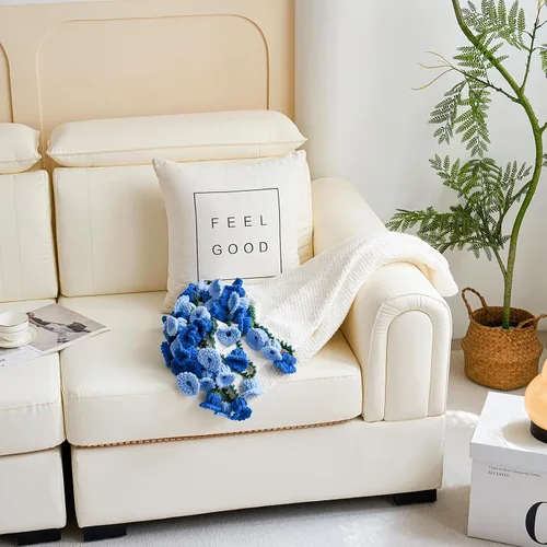 Vista 2 de Manta Decorativa de Ganchillo con Ramo de Flores, Manta Tejida a Mano con Flores, Lindo Regalo Romántico para Ella Novia Mamá Día de la Madre San