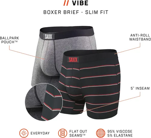 Vista 3 de SAXX - Ropa interior para hombre - VIBE - Calzoncillos para hombre con soporte integrado para bolsa BallPark - Pack de 2, Core