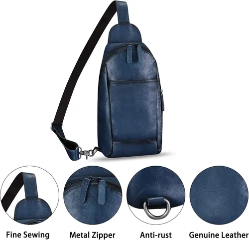 Vista 6 de FEIGITOR Bolso bandolera de cuero genuino hecho a mano retro bandolera mochila bolso pecho hombro senderismo riñonera