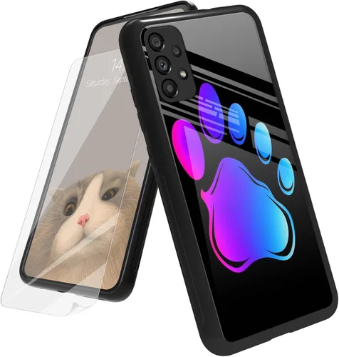 Vista 90 de Funda para Samsung Galaxy A12 5G con protector de pantalla, parte trasera de vidrio templado + TPU de silicona suave que absorbe los golpes