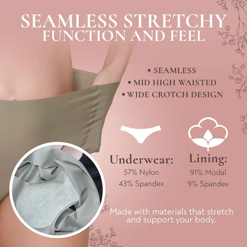 Vista 4 de Ropa interior de maternidad para mujer, sin costuras, posparto, no se ve, cintura alta sobre el bache, paquete de 5