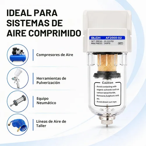 Vista 5 de BLCH Secador de Línea de Aire de 1/4" NPT - Secador de Aire para Compresor, Sistema de Secado de Aire Comprimido AF2000-02Z con Drenaje Manual