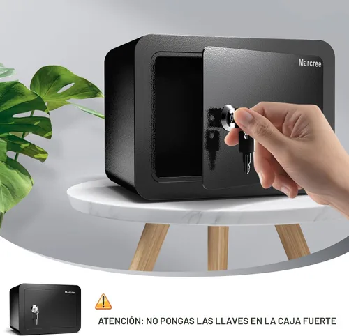 Vista 4 de Marcree Caja fuerte de 0.23 cachorros, pequeña caja fuerte con llave, mini caja fuerte para el hogar para dinero, monedas y efectivo, cajas fuertes