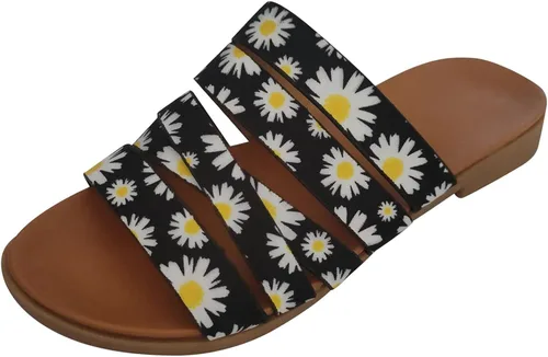 Vista 3 de Sandalias para mujer casuales de verano, 2021 con puntera abierta, sandalias planas con margaritas, zapatos cruzados para la playa