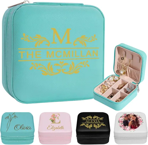 Vista 15 de Joyero de viaje personalizado para mujer, foto personalizada, nombre, logotipo, joyero, regalo de dama de honor, boda, cumpleaños