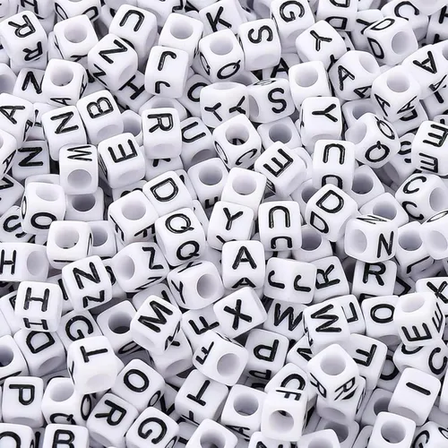 Vista 16 de Looconi 800 cuentas de letras negras cuadradas de 0.236 in de acrílico para hacer joyas DIY collar pulsera