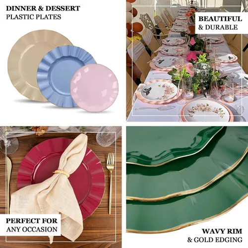 Vista 40 de Tableclothsfactory Paquete de 10 platos redondos de plástico negro de 6 pulgadas para ensalada de postre, platos desechables con borde ondulado
