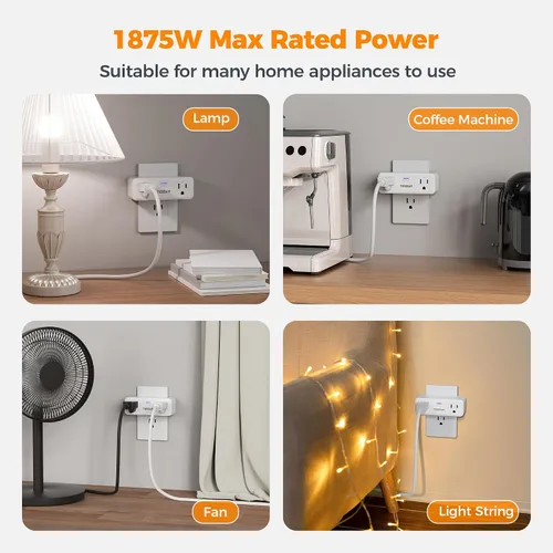 Vista 6 de TESSAN - Enchufe de toma de corriente con control remoto, interruptor de luz inalámbrico con 2 tomas independientes, interruptor de toma