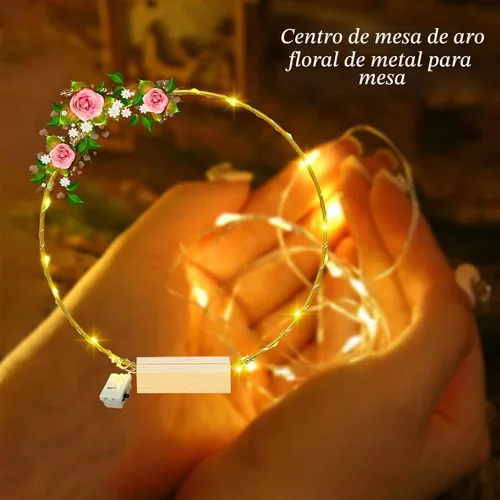 Vista 3 de Centros de mesa decorativos 10 piezas de 12 pulgadas, aros florales de metal para centros de mesa de boda para mesas con luces. Anillos de aro