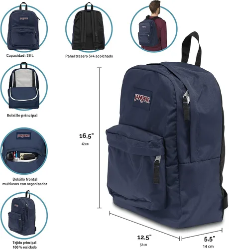 Vista 6 de JanSport SuperBreak One Mochilas, bolsa duradera y ligera con 1 compartimento principal, bolsillo frontal con organizador integrado, de primera