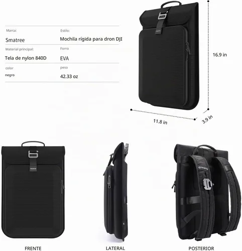 Vista 8 de Smatree Mochila de transporte impermeable para DJI Mini 4 Pro/3 Pro Negro/DJI Mini 4 Pro/3 Pro
