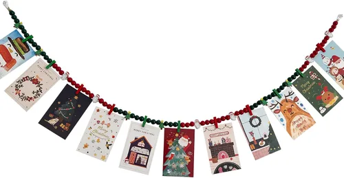 Vista 8 de Exhibidor de fotos para colgar con 22 clips, guirnalda de cuentas de madera, decoración de marco de collage estilo boho para dormitorios, aulas
