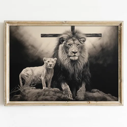 Vista 10 de Lienzo decorativo para pared, póster de leones en blanco y negro, impresiones de retratos de animales, pintura abstracta de leones, arte de pared