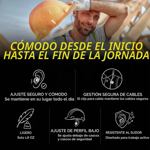 Vista 5 de Plugfones Basic Pro - Auriculares Bluetooth con Tapones de Espuma para los Oídos - Protección Auditiva NRR de 27 dB - Auriculares Inalámbricos