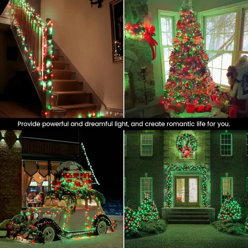 Vista 6 de Hopolon - Luces de Navidad para interiores y exteriores, luces de 100 LED rojas y verdes, 33 pies de luces de hadas centelleantes impermeables