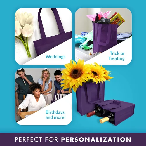 Vista 5 de Pack de 25 bolsas reutilizables para regalos, fiestas, almuerzo., Púrpura profundo