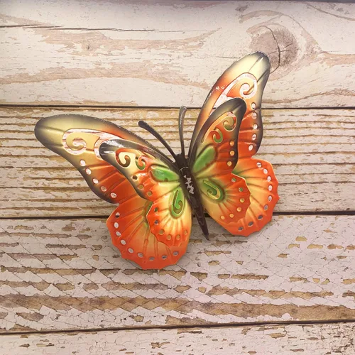 Vista 7 de Decoración de pared de mariposa de metal para exteriores, mariposas de alas dobles de 6.5 pulgadas, decoraciones colgantes para valla, jardín
