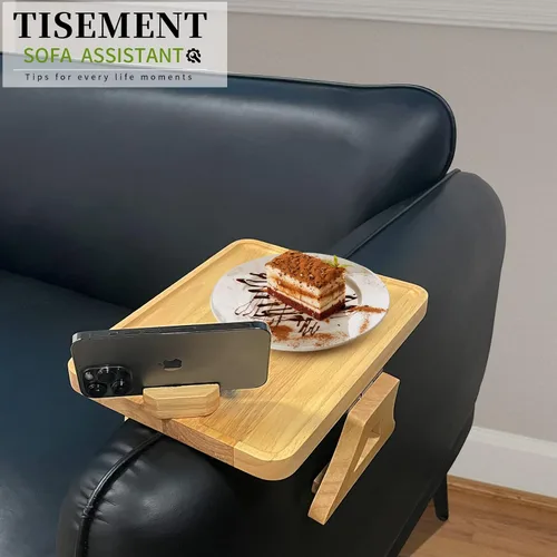 Vista 8 de Bandeja de sofá para sofá ancho, brazo de sofá con clip de 15 x 9.8 pulgadas con soporte giratorio de 360°, espacio de ensanchamiento de mesa