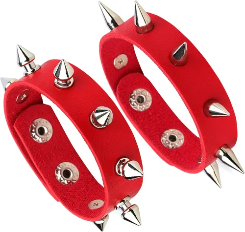 Vista 8 de MILAKOO Pulsera de cuero punk para hombre, pulsera de cuero con espiga para mujer