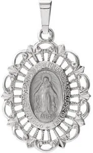 Vista 4 de Oval de oro blanco de 14K Filigrana medalla Milagrosa