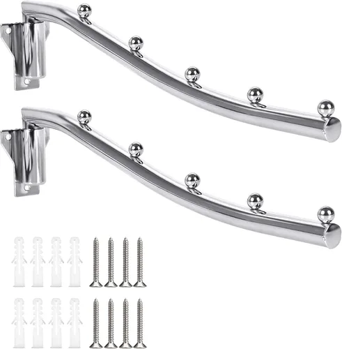 Vista 9 de Perchero plegable de montaje en pared, perchero de metal, 2 ganchos de acero inoxidable para ropa, múltiples ganchos, ahorro de espacio