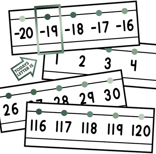 Vista 8 de YIXAXKAO 29 piezas de líneas numéricas para pared de aula, 20 a 120 líneas numéricas, borde de tablón de anuncios, color blanco y negro, decoración