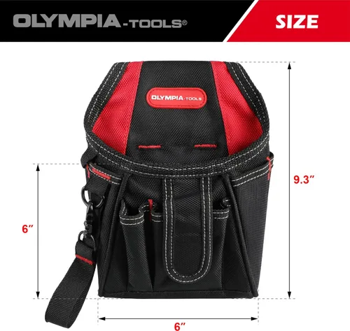 Vista 3 de Olympia Tools Bolsa de herramientas de 7 bolsillos con clip para cinturón, negro y rojo