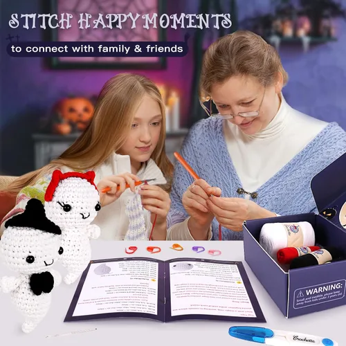 Vista 3 de Kit de inicio de ganchillo para principiantes, kit de inicio de ganchillo con videotutoriales paso a paso, kits de ganchillo para adultos y niños