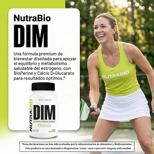 Vista 8 de NutraBio Suplemento DIM, apoya el equilibrio de estrógenos, 100 mg - 60 cápsulas vegetales
