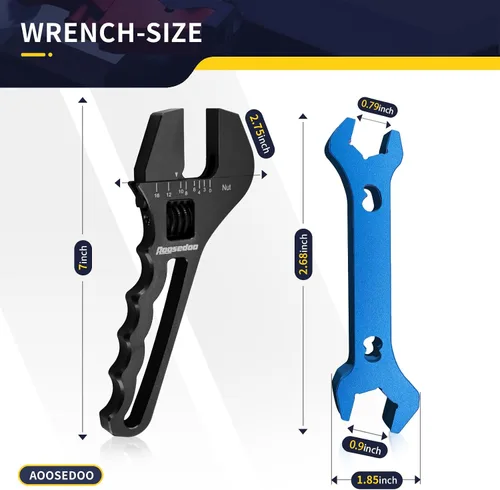 Vista 6 de Llave de ajuste ajustable para accesorios AN de 3AN-16AN, llave de manguera de aluminio ligera de extremo plano negro con un zócalo de 6AN-AN8