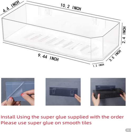 Vista 3 de Cq acrylic Estante organizador de ducha de baño, organizador de ducha adhesivo para almacenamiento de baño, decoración del hogar y cocina, estante