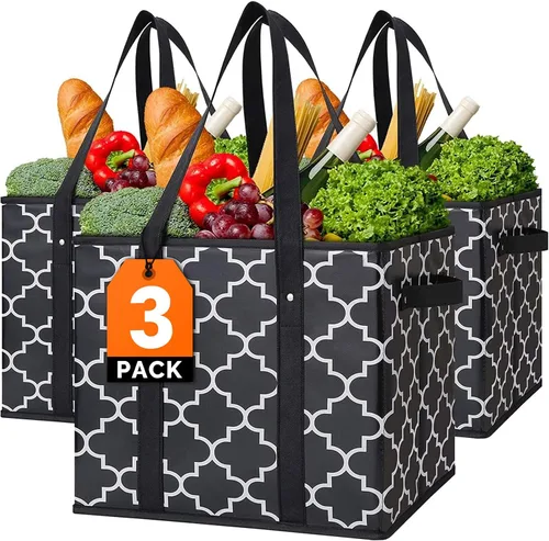 Vista 10 de Bolsas reutilizables para comestibles, paquete de 2 unidades, plegable, lavable, cesta de almacenamiento grande, color negro Contenedores