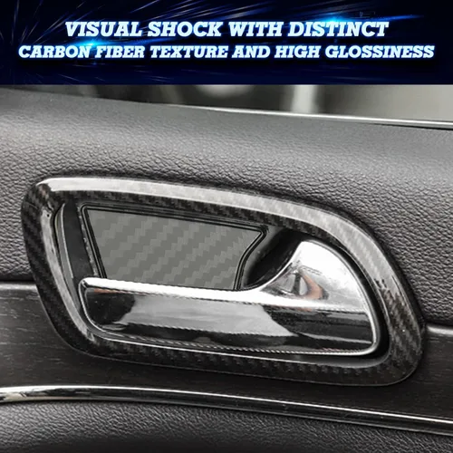 Vista 4 de x xotic tech Cubierta decorativa para manija de puerta interior, patrón de fibra de carbono, compatible con Jeep Grand Cherokee 2011 2012 2013 2014